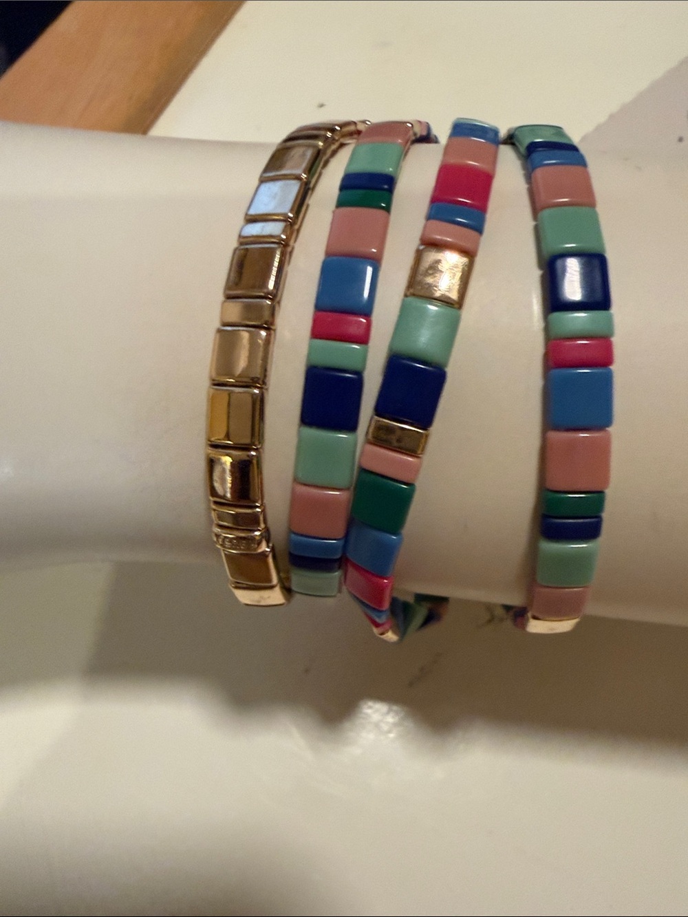 J. Crew Factory Gold and Multicolor Tile Stretch Bracelet Set